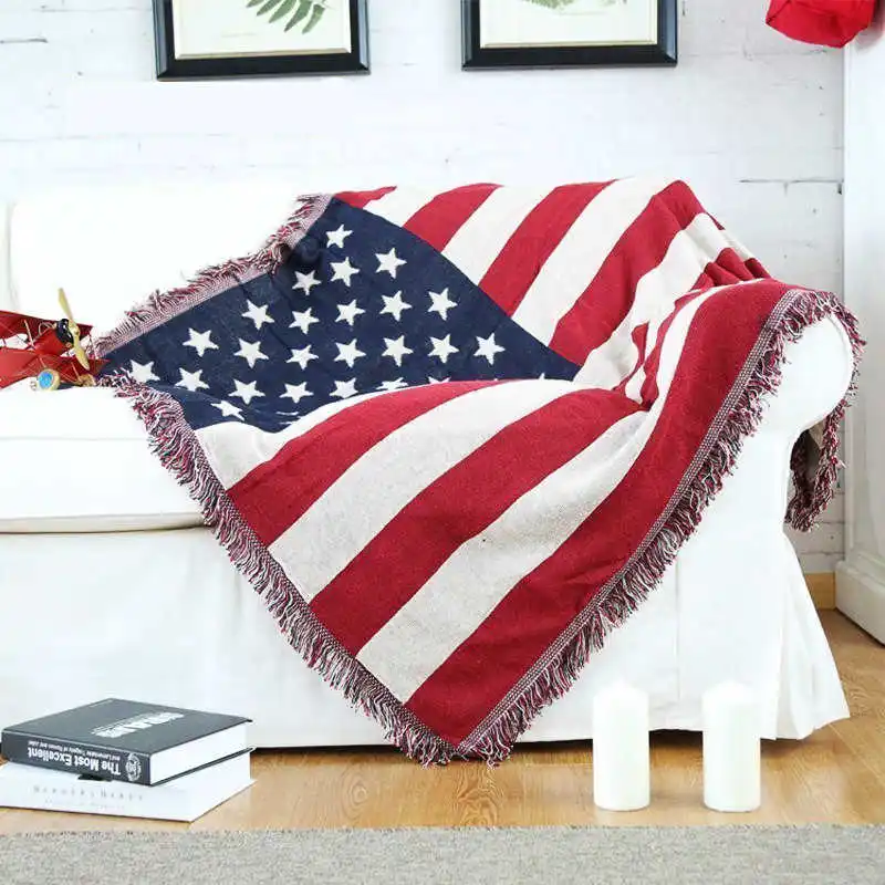 

Knitted Sofa Blanket Cotton Throws Chair Couch Bed 130x180cm USA UK Flag Design Warm Quilt Table Cover Floor Carpet Bed Spread