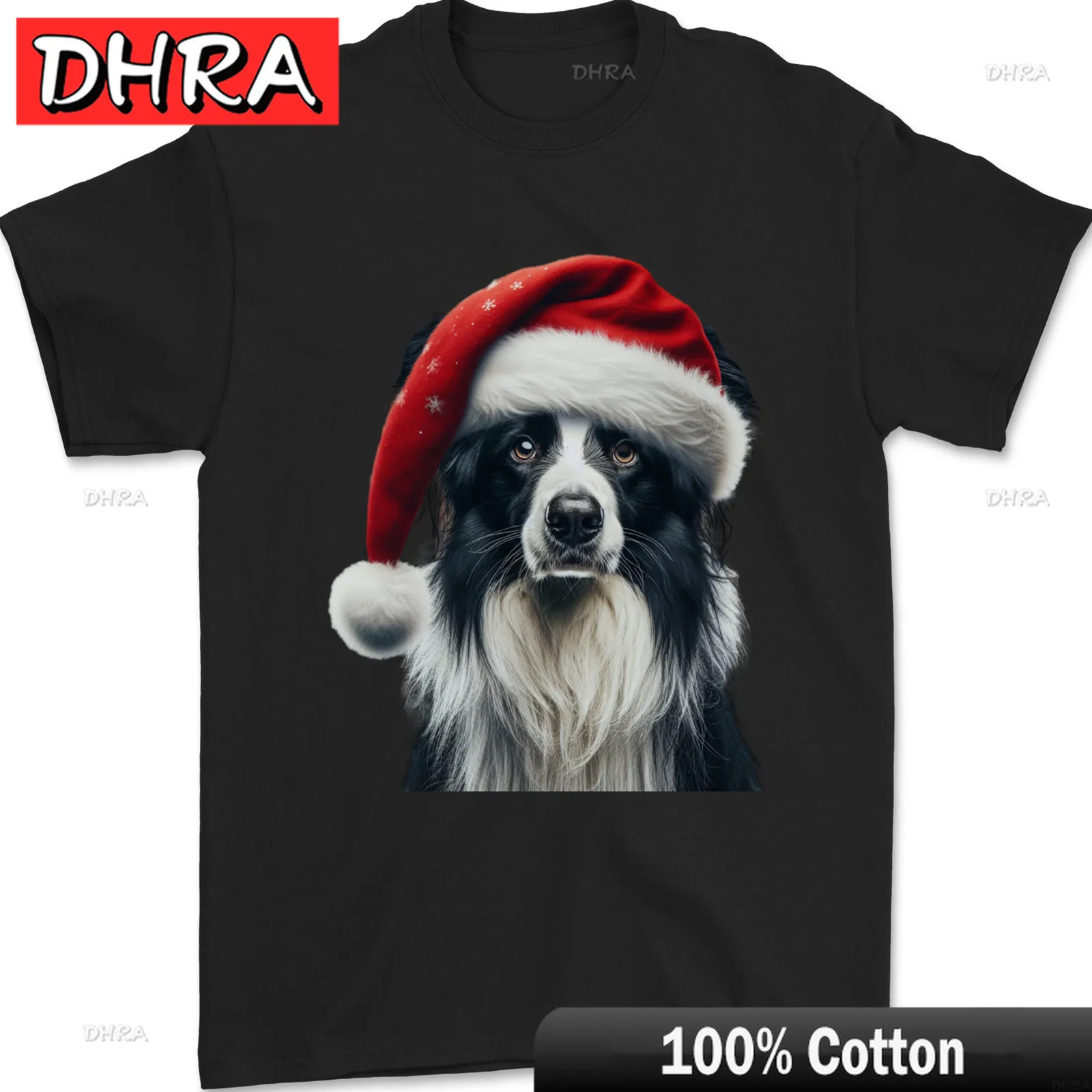 

Christmas Border Collie Wearing an Xmas Hat Dog Mens T-Shirt 100% Cotton Retro Fresh Cute Graphic Male Tshirts Chic Cute Bold