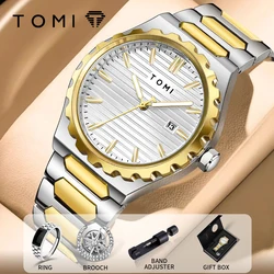 TOMI New 4PCS Luxury Men Watch Gift Set High Quality Steel Strip Striped Dial Calendar Men Quartz Watch Clock Gifts Reloj