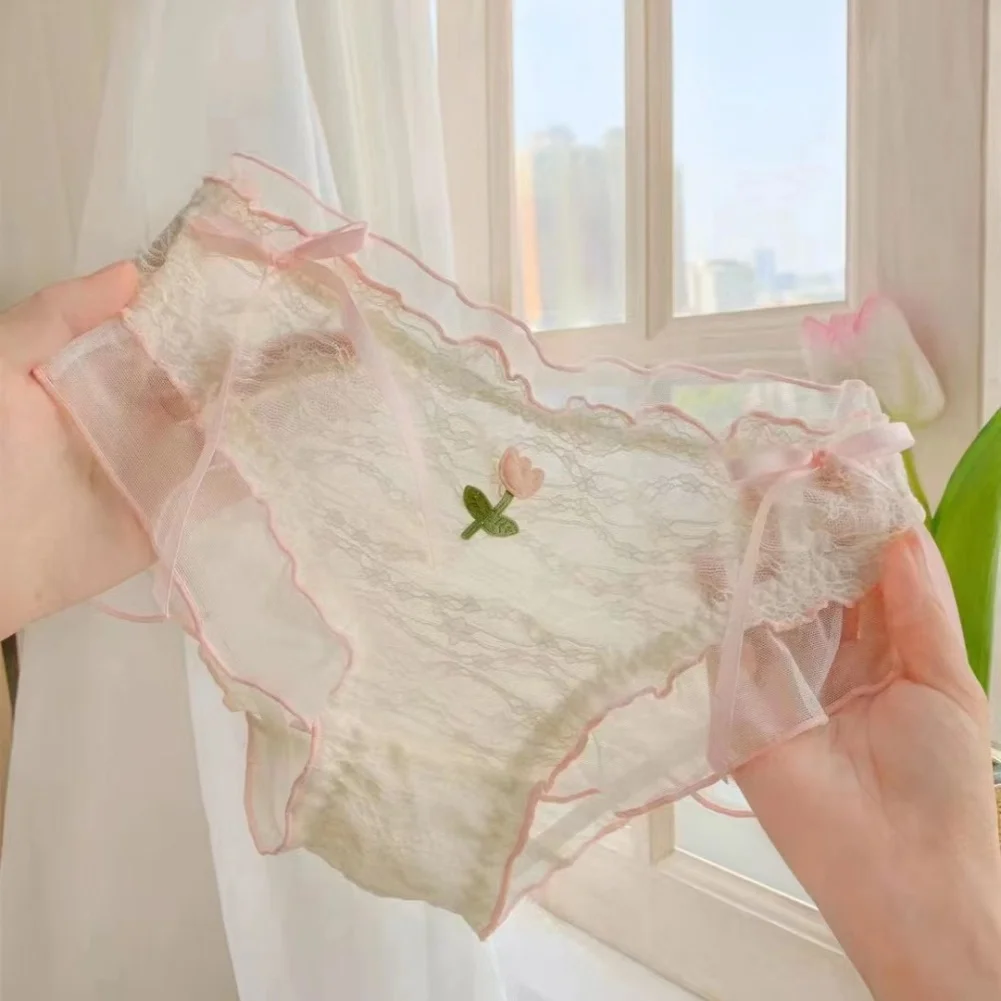 

Женские трусики-стринги с высоким разрезом, кружевные, милые, с цветочным принтом, сексуальные, однотонные, в японском стиле, модные