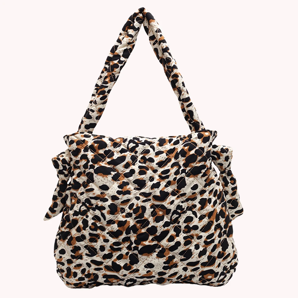 

Crossbody Bag for Women Men Leopard Print Large Tote Bag with Inner Pocket Cotton Padded Handbag Work Travel Bag