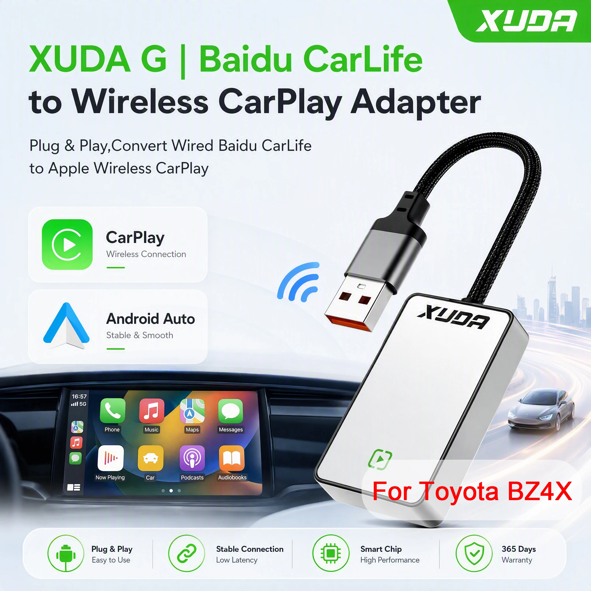 XUDA For Toyota BZ4X Smart Box Apple CarPlay and Android Auto Baidu CarLife Google Map Navigation Music Calls Maze,plug and play