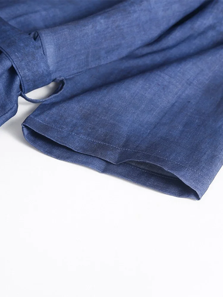 Artistieke print linnen lange Svel Dr dames casual zomerjurk met riem ronde Ne losse taille A-lijn rok