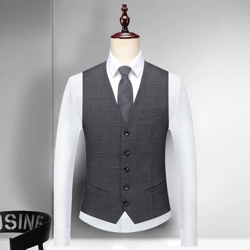 Men's G699296 Spring and Autumn Vest Groomsmen Brothers Suit Groom Wedding Plaid Slim Casual Suit Vest