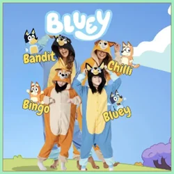 Bluey mavi köpek sarı köpek karikatür kapüşonlu tulum erkek ve kız pijama aile ebeveyn-çocuk Bluey giysi tulum ev giysileri