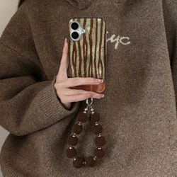Spiral patterned irregular brown striped phone case with fur Plush chain for iPhone 11 12 13 14 15 16 pro max