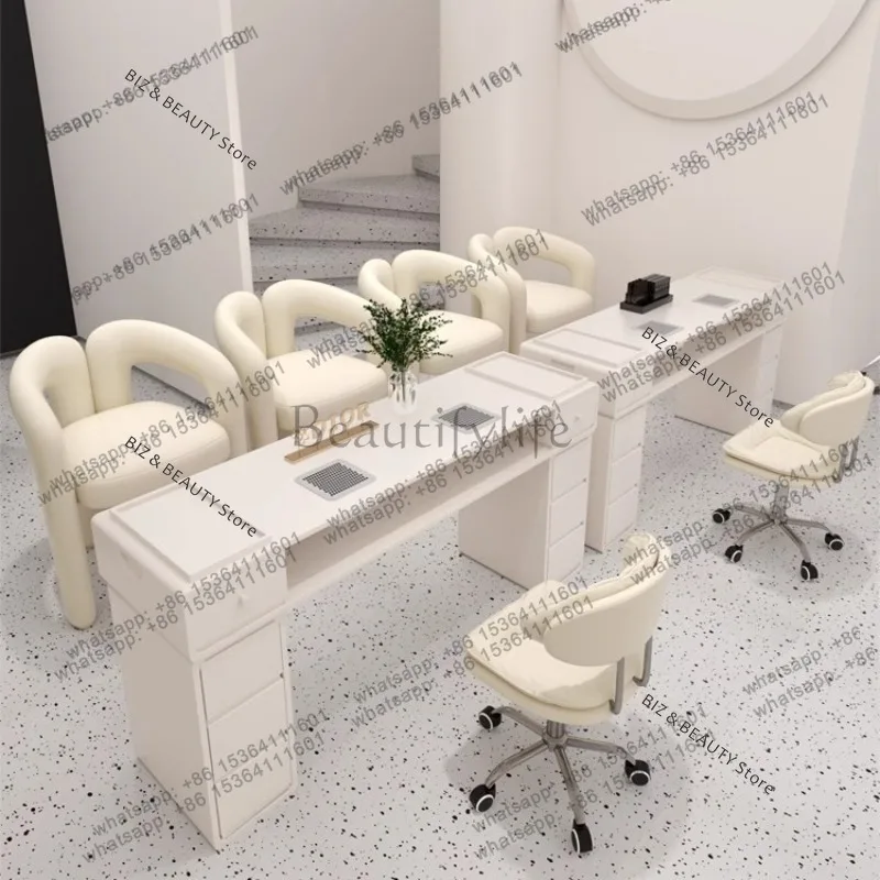 FG Dirt-resistant Dust-free Nail Tables with Baking Lamp Vacuum Cleaner Socket Nail Tables Cream-style Simple Furniture A Mesa J