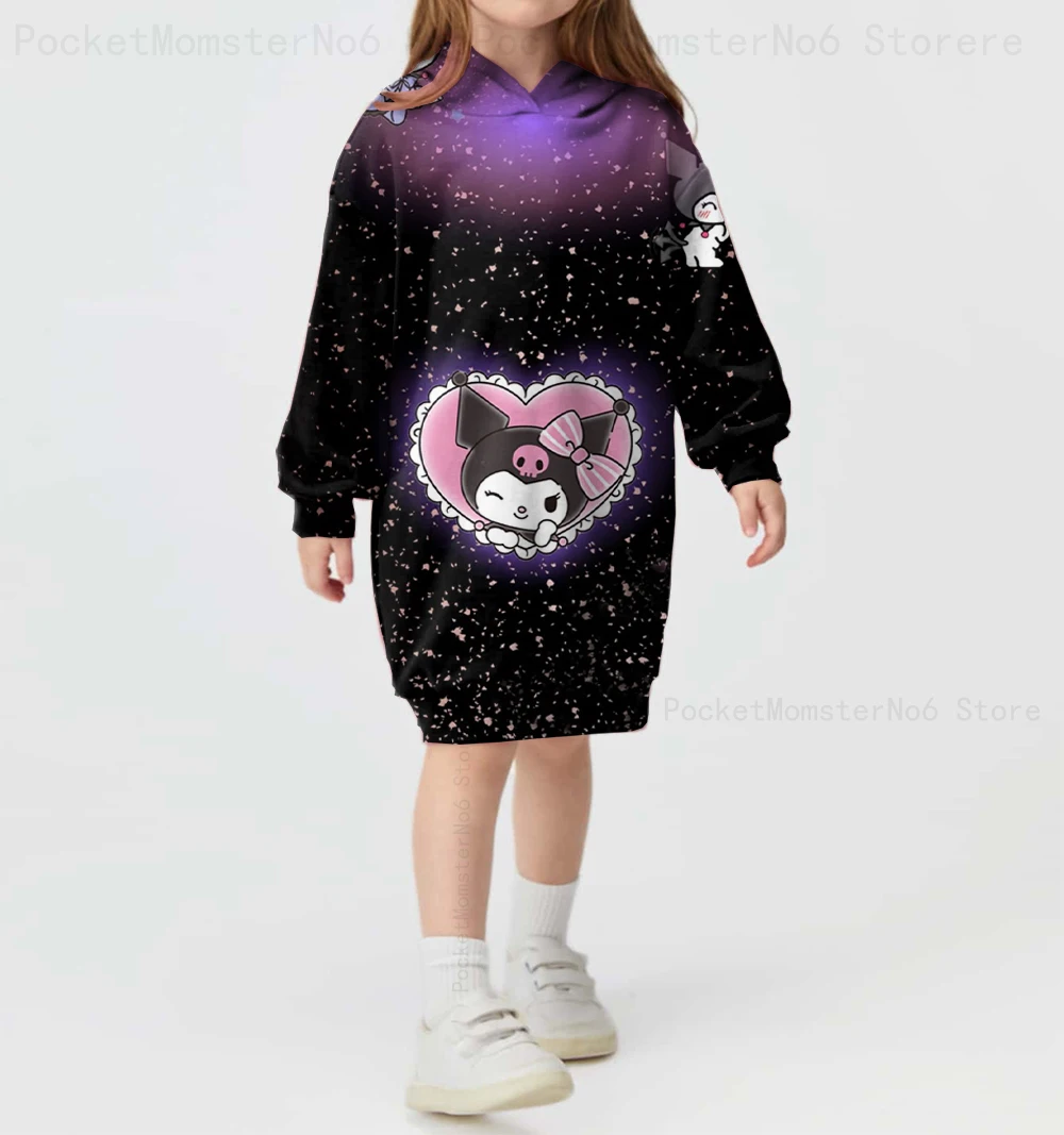 2025 New Children's Clothing Autumn and Winter Hoodie Sanrio Series Cartoon Pochacco Pacha Dog Print Casual Girls Hoodie Dress