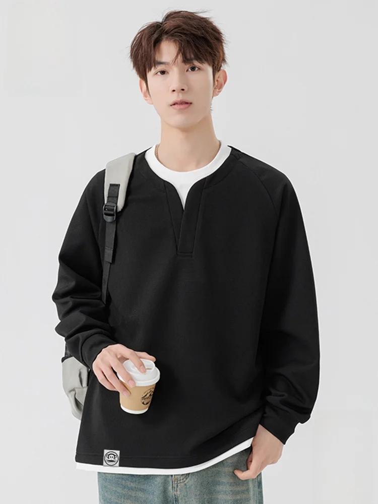 

Мужская свободная повседневная футболка Paul Frank с длинным рукавом, осенняя, в американском стиле, с вафельным узором, базовый слой, из полиэфирного волокна