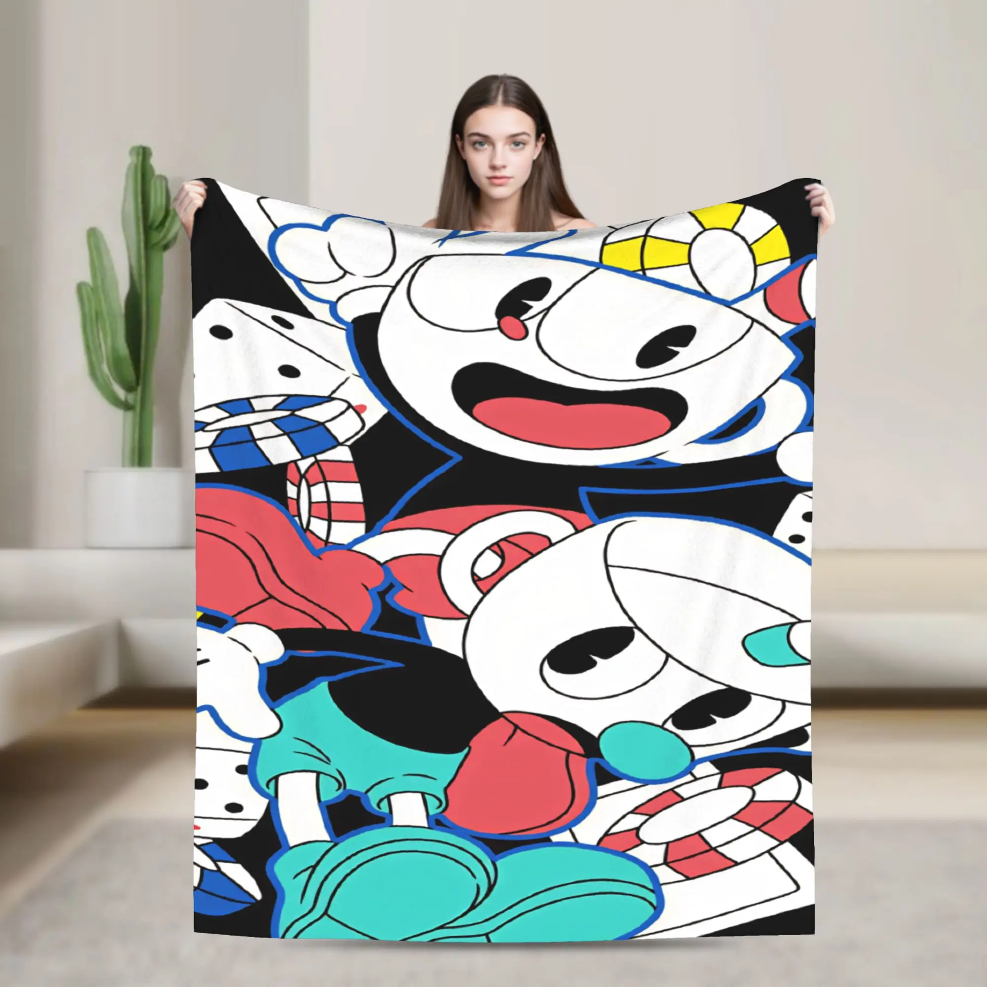 Super Soft Blanket Camping Cuphead Throw Blanket  Flannel Bedspread For Couch Chair Sofa Bed Print Sofa Bed Cover