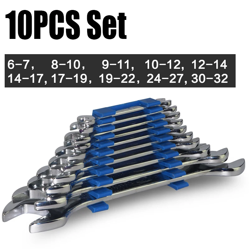 Juego de llaves de doble cabezal para reparación de coche, juego de 10 piezas, combinación 6-32, llave hexagonal para tuercas hexagonales, herramienta de Hardware