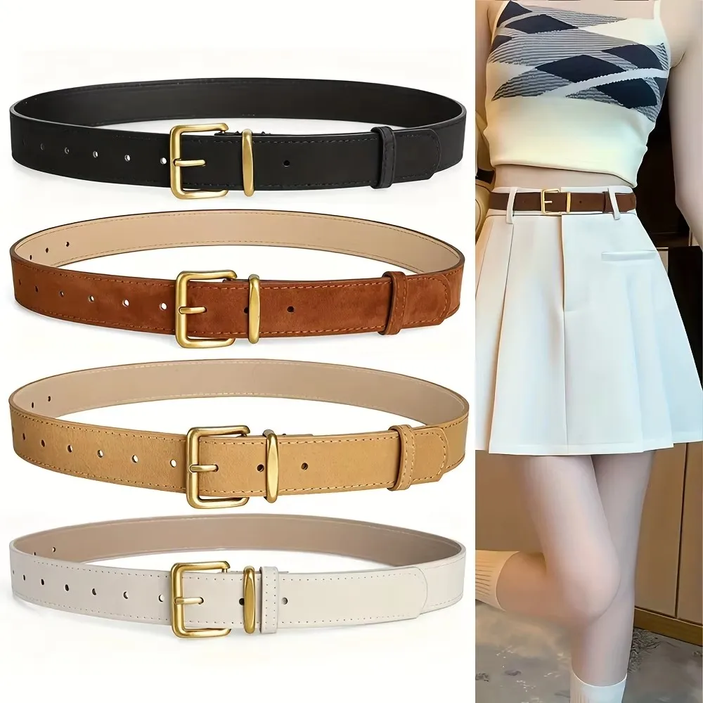 New Fashion Luxury Women's Belt High-quality Golden Buckle Suede Belt - Versatile For Jeans, Dress & Casual Wear, For Ideal Gift