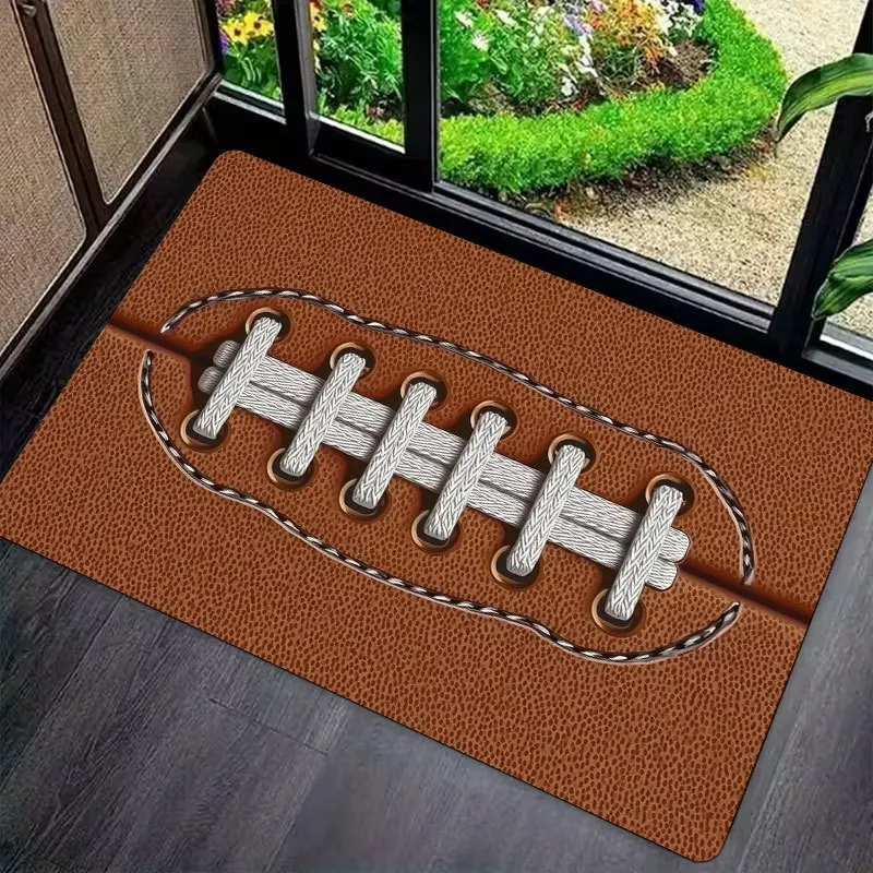 Rugby Football Lace Doormat Brown Sporty Pattern Non Slip Entry Rug For Game Room Man Cave And Athletic Home Decor