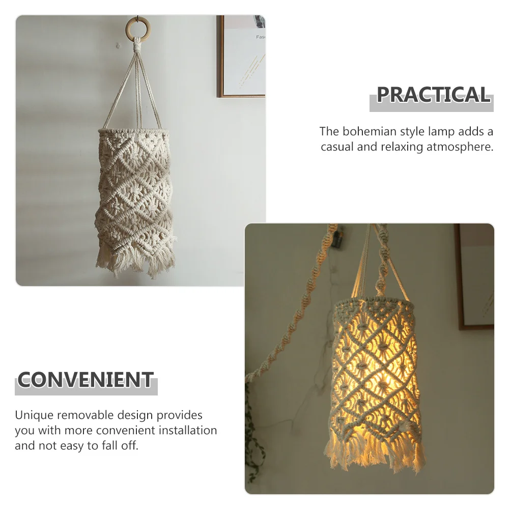 

Macrame Lamp Shade Handmade Cotton Rope Bohemian Style Light Cover Ceiling Wall Hanging Decor Stable Metal Frame Unique