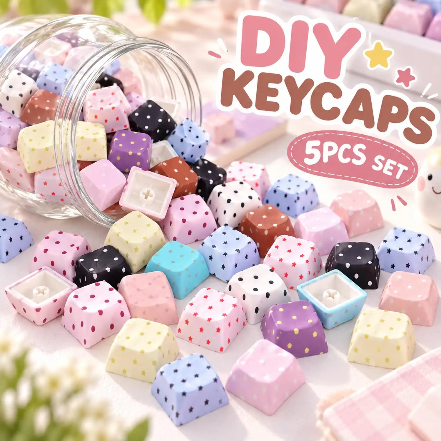 Cartoon Dot Star Button Keycaps For PC Laptop Computer Keyboard Accessories Universal Mechanical Keyboard DIY Decoration Key Cap