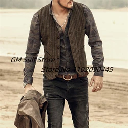 V-neck Camping Vest Single-breasted Steampunk Suit Vests Dress Man Male Working Men's Sleeveless Suits Blazer Clothing