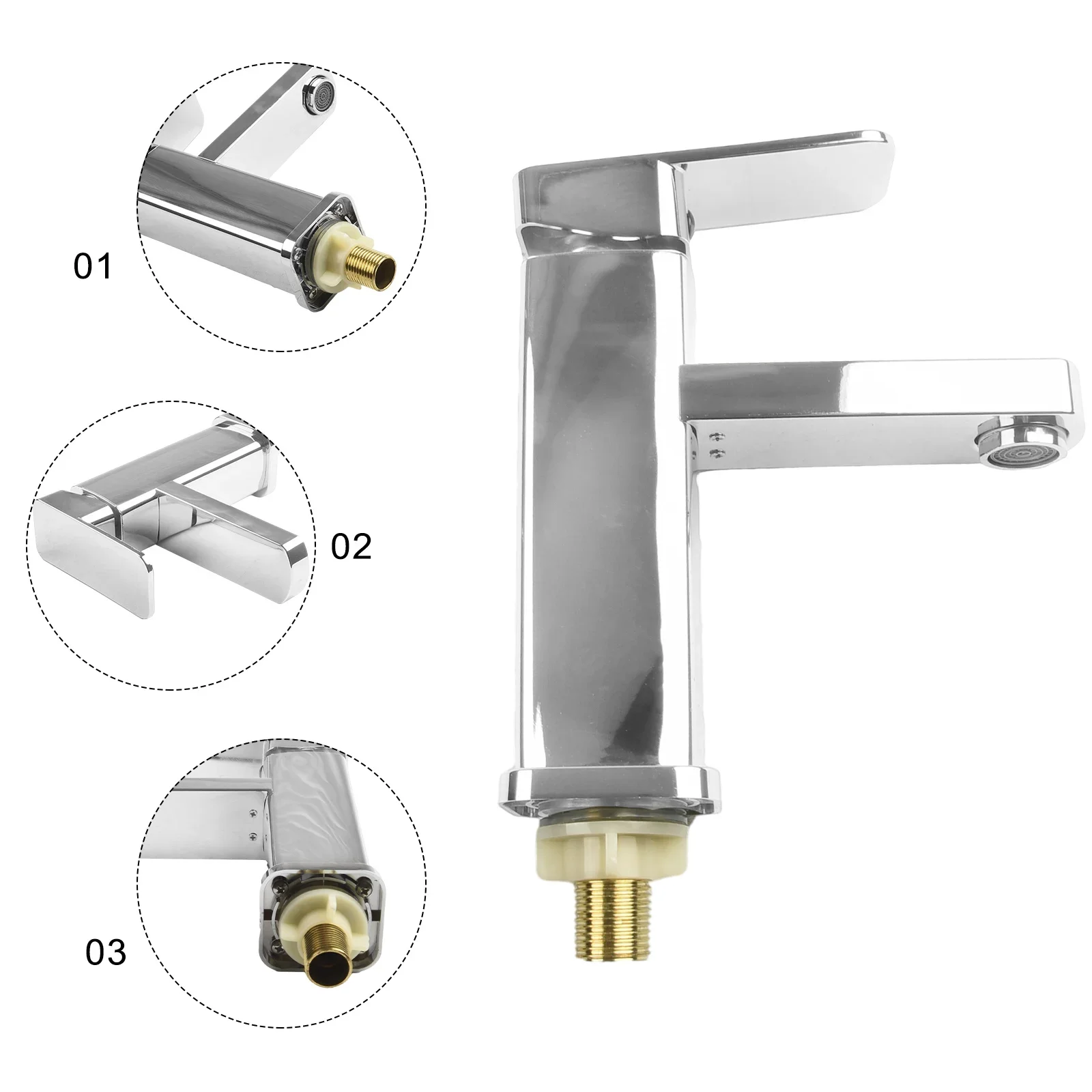 

304 Stainless Steel Silver Single Cold Basin Faucet Square Single Hole Sink Faucet Bathroom Counter Basin Faucet