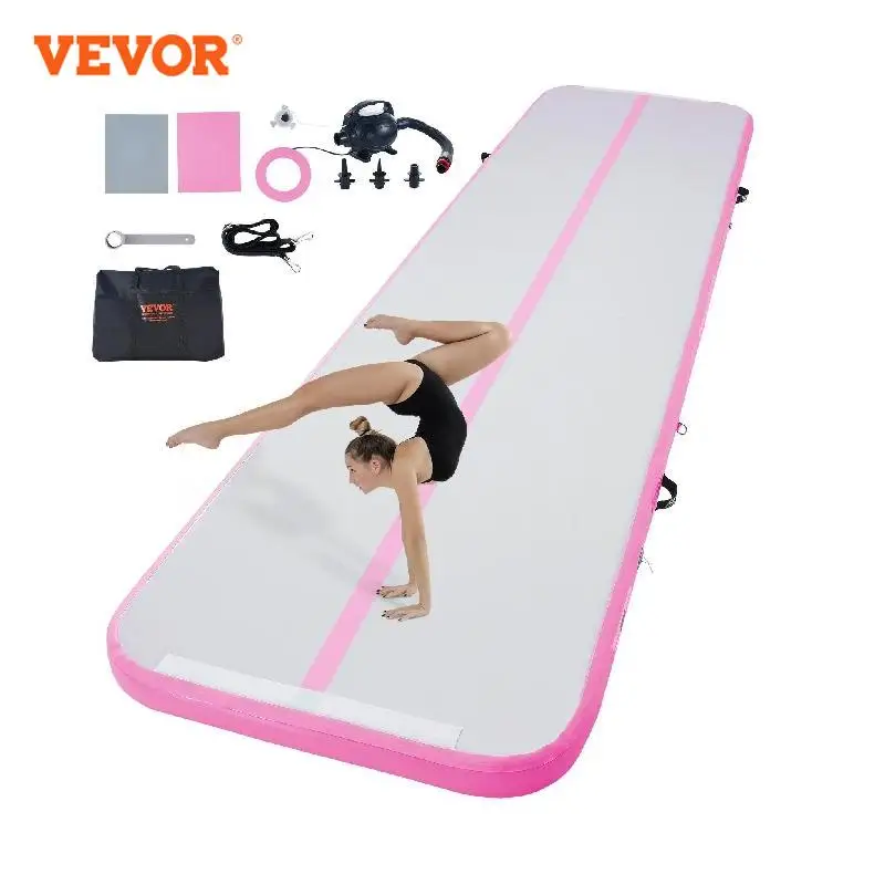 VEVOR Gymnastics Air Mat 4 in Tumble Track with Electric Pump Training Mats for Home Use/Gym/Yoga/Cheerleading/Beach 13 ft Pink