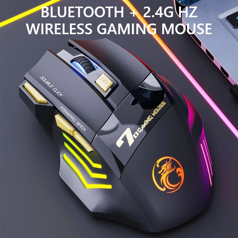 X7 ماوس ألعاب لاسلكي 2.4G BT5.0 وضع مزدوج RGB ضوء التنفس 3200 ديسيبل متوحد الخواص نوع-C قابلة للشحن 7 مفاتيح الفئران الصامتة سطح المكتب المحمول