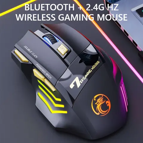 X7 Wireless Gaming Mouse 2.4G BT5.0 Dual Mode RGB Breathing Light 3200DPI Type-C Rechargeable 7 Keys Silent Mice Desktop Laptop