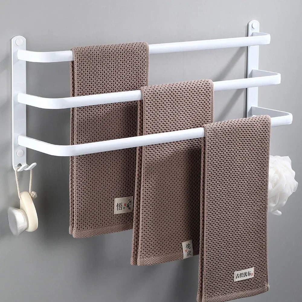 Towel Hanger Rack 30-60cm Shower Bar Storage Wall Holder Organizer Hook Rail White Aluminum Bath Shelf Bathroom Accessories