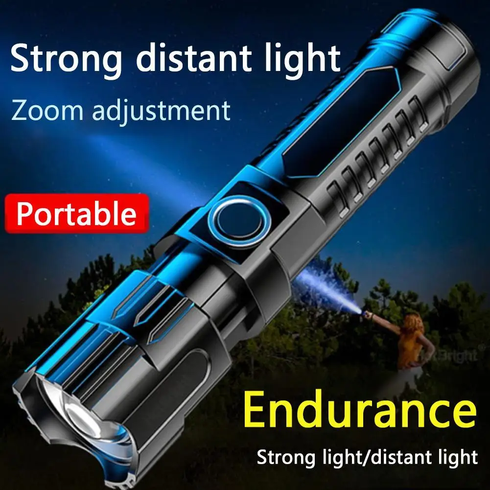 LED High-Power Flashlight Lighting Long Standby Time Camping Retractable Fashlight USB Rechargeable Bright Zoom Spotlight K6Q1