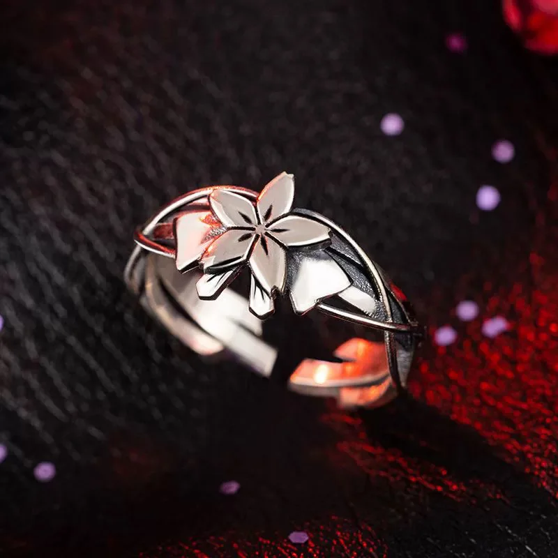 Retro Dark Sakura Matou Flower Ring For Women Punk Gothic Open Ring Design Jewelry Fate Stay Night Accessories Anime Lovers Gift