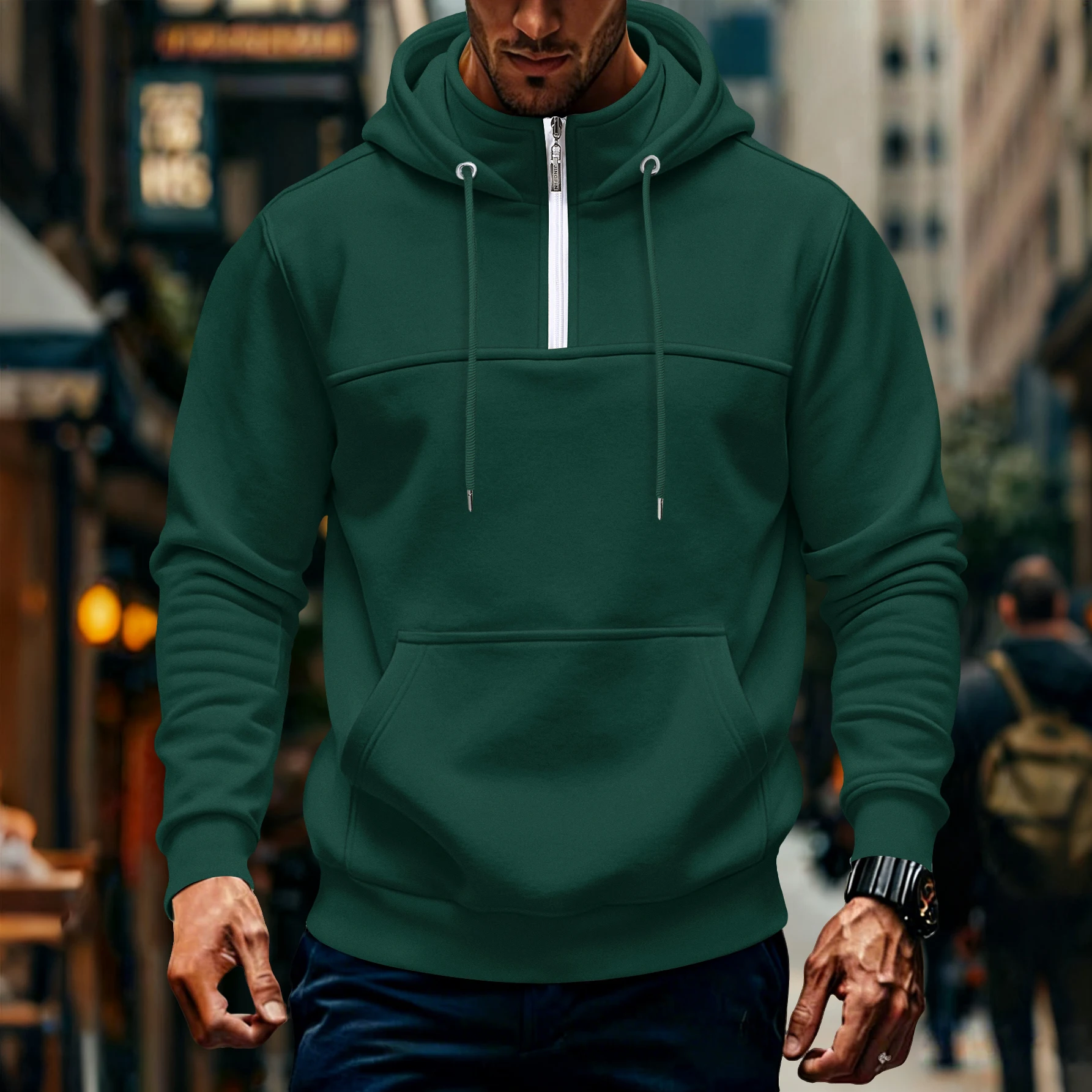 Grenzüberschreitender neuer Herbst-Winter-Freizeit-Sport-Hoodie für Herren mit Reißverschlusskragen im modischen Stil. – Detail 5
