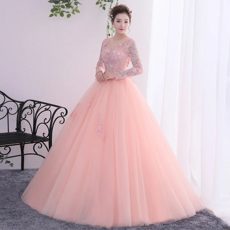 DSP Elegant Full Sleeves 15 Quinceanera Dresses with Appliques Women\'s Graduation Dresses Evening Party Dress Prom Gown