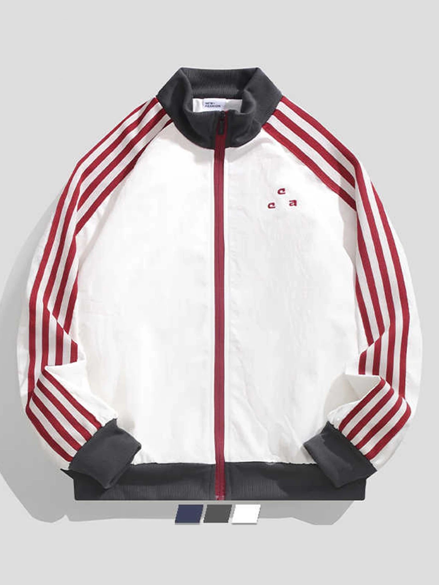 

American Sle Spor Stand Collar Jaet Men's Women's Striped Color Blo Casual Design Sensation Outerwear Cotton Polyeste...