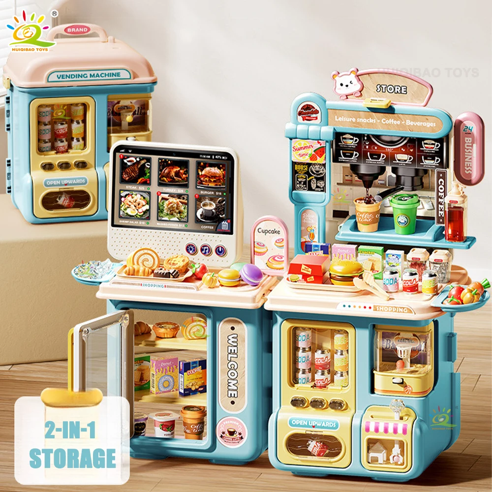 Simulated Coffee Machine Cash Register Convenience Store Operation Game Children's Pretend Play Educational Toys Gifts for Girls