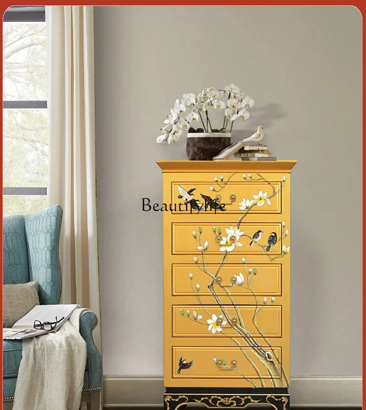 

FG11American chest of drawers painted storage retro modern new Chinese solid wood bedside drawer cabinet