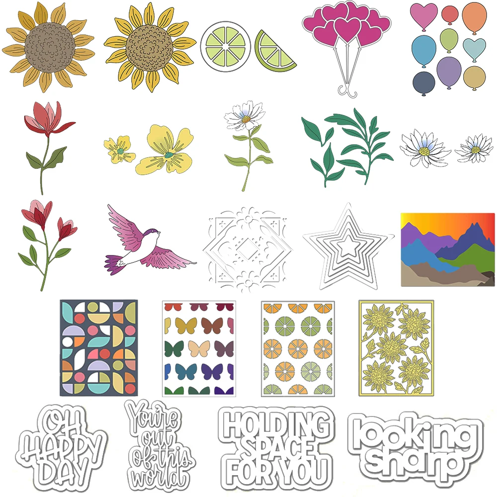 Sunflower Daisy Flower Stem Background Metal Cutting Dies Set OhHappyDay Bold Words Dies for DIY Scrapbooking Paper Card Craft