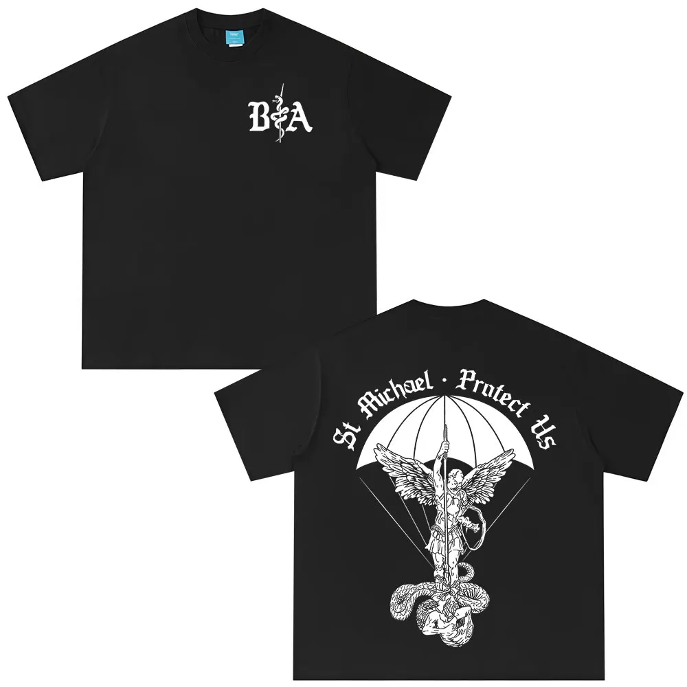ST Michael Brothers in Arms Double Sided Printed T-shirt Men Women Clothing Summer Casual Cotton Oversized Short Sleeves T Shirt