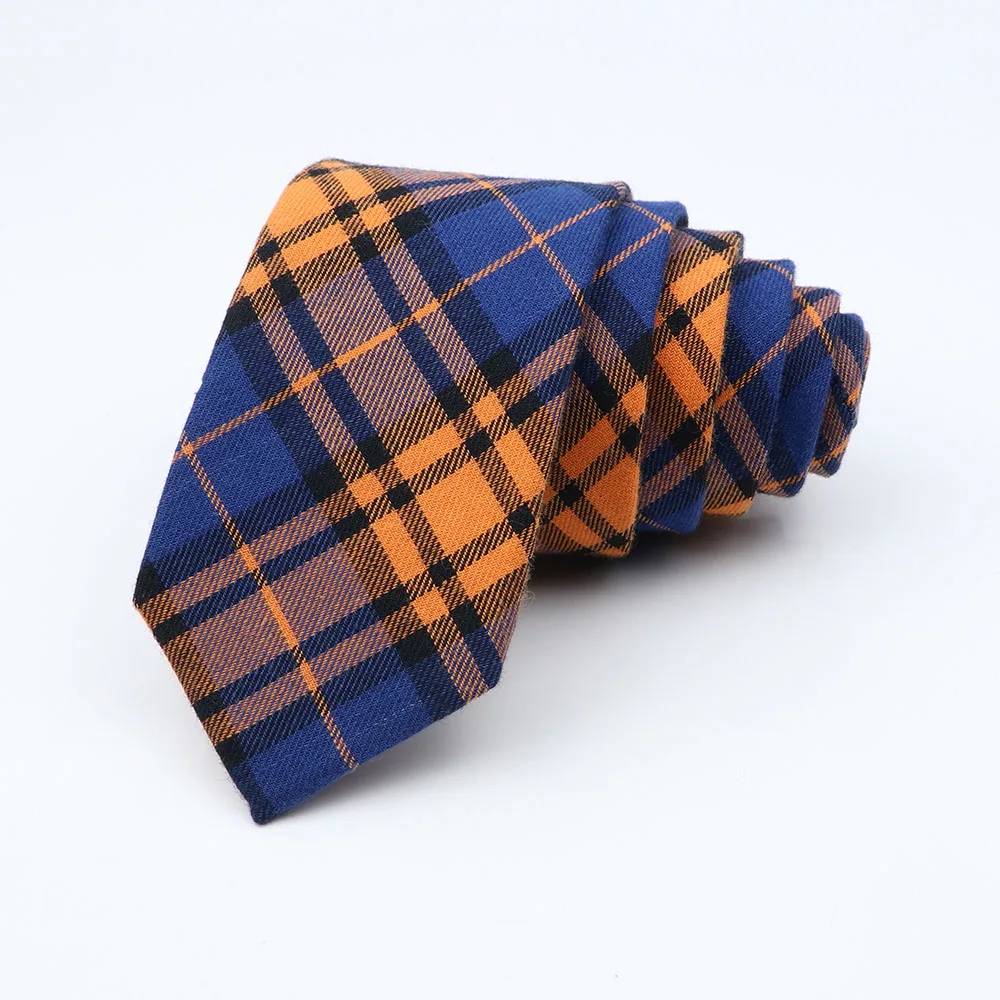 Men's Cotton Ties 6cm Classic Handmade Skinny Colorful Plaid Neckties Striped Narrow Collar Slim Casual Tie Accessories Gift