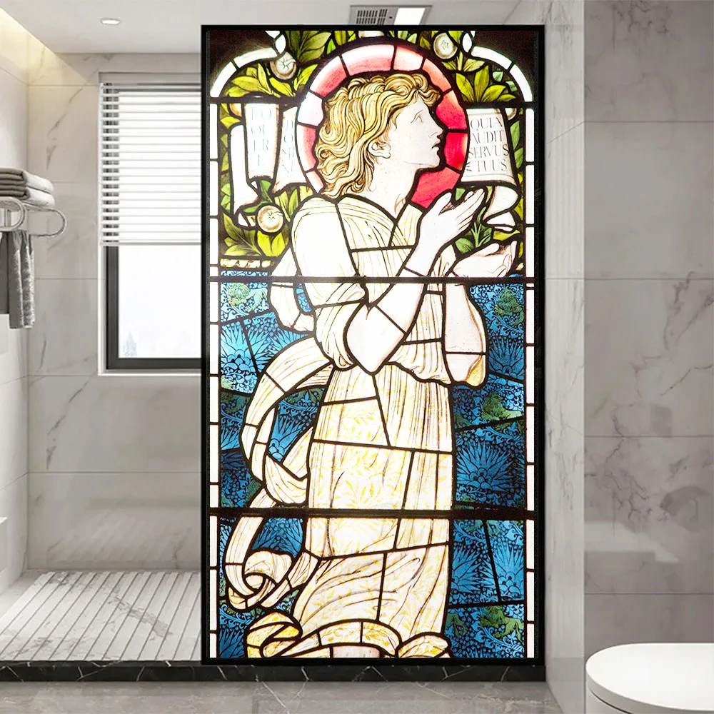 Church Stained Glass Decals Window Film Privacy Heat Insulation and Anti UV Blocking Static Cling Window Sticker for Home J93