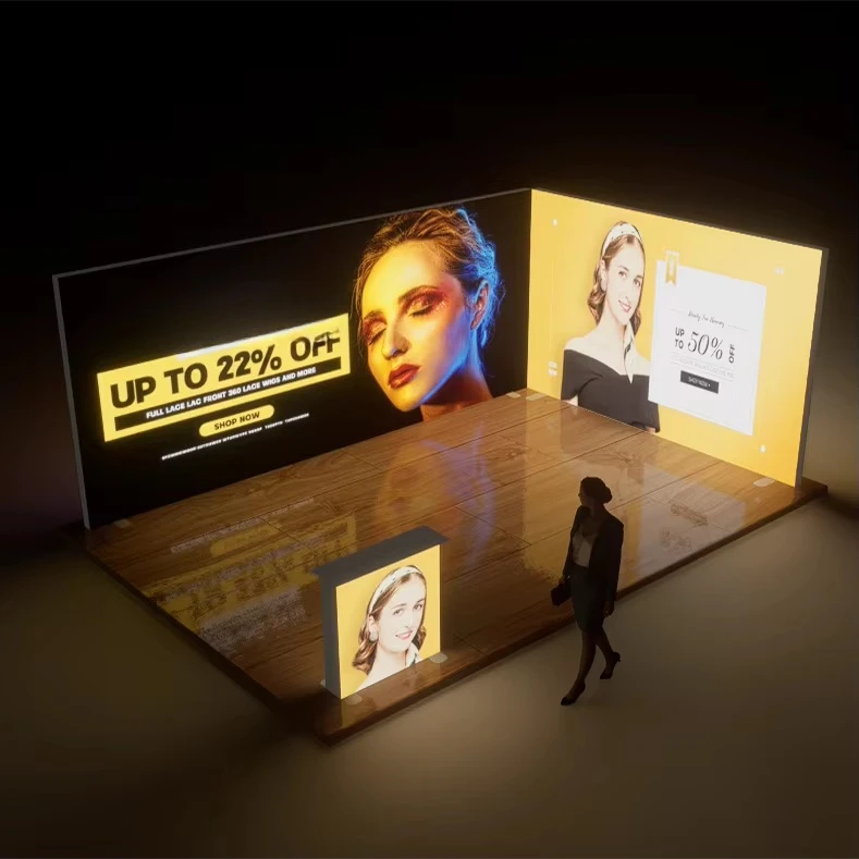 صندوق إضاءة مزود بإضاءة خلفية LED قابلة للطي برسومات SEG كشك عرض حديث للمناسبات التجارية الترويجية