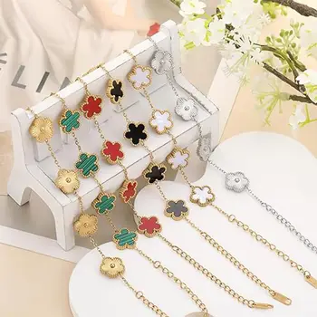 幸運四葉草女士手鍊雙面花朵首飾禮品不銹鋼手鍊鍍金手鍊男士 6 最佳銷售 珠寶 - №3