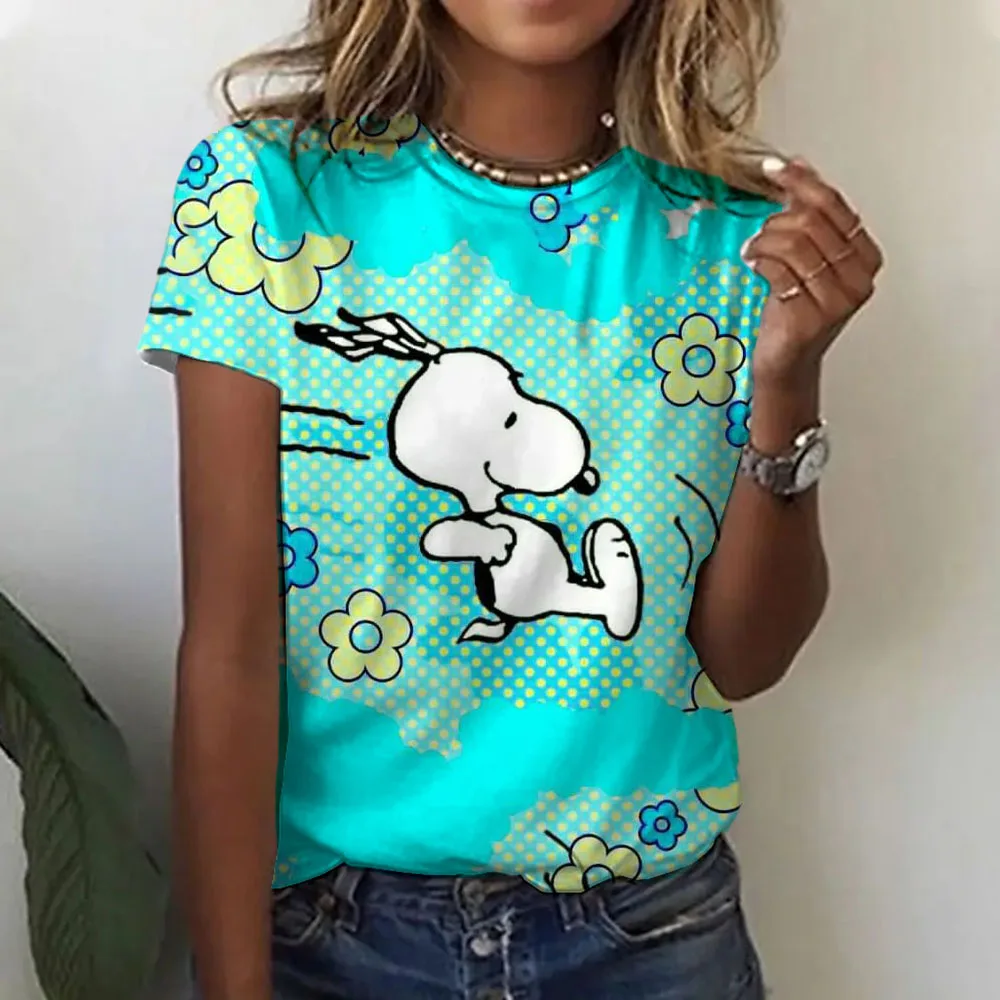 Women\'s T-shirt Snoopy Print Girls Clothing 3D Oversized Classic Short Sleeve Top Female Fashion Casual Streetwear