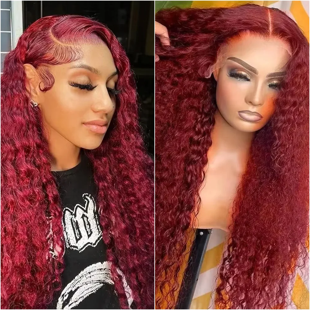 13x4 الدانتيل الشفاف بورجوندي موجة عميقة شعر مستعار أمامي البرازيلي 99j مجعد 13x6 Hd الدانتيل الجبهة خصلات الشعر المستعار الإنسان للنساء