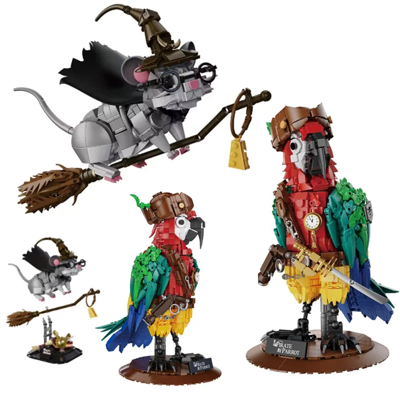 

Волшебная мышь, маленькие строительные блоки, наборы, креативная сборка, пиратский дизайн, попугай, животные, образовательная модель, кирпичи, игрушки, праздничный подарок