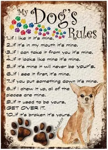 Vintage Chihuahua Metal Plaque Poster Dogs Rules Retro Tin Sign Wall Decor Gift For Bathroom Restaurant Farm Bedroom Cafe School