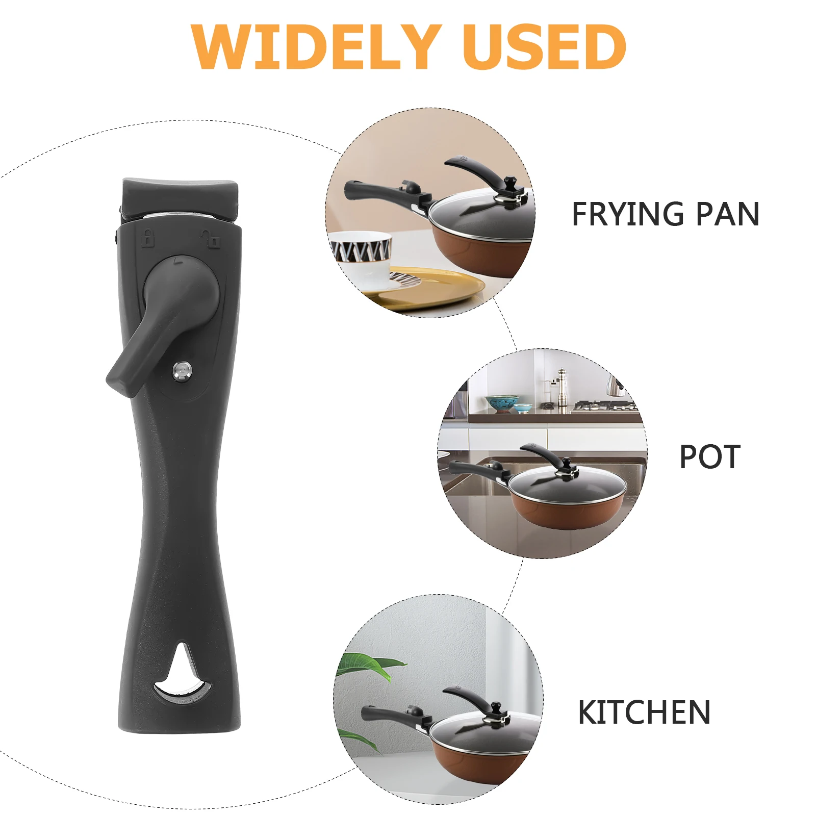 

Handle Removable Pot Frying Pan Detachable Soup Replacement Universal for Cookware Pots Black