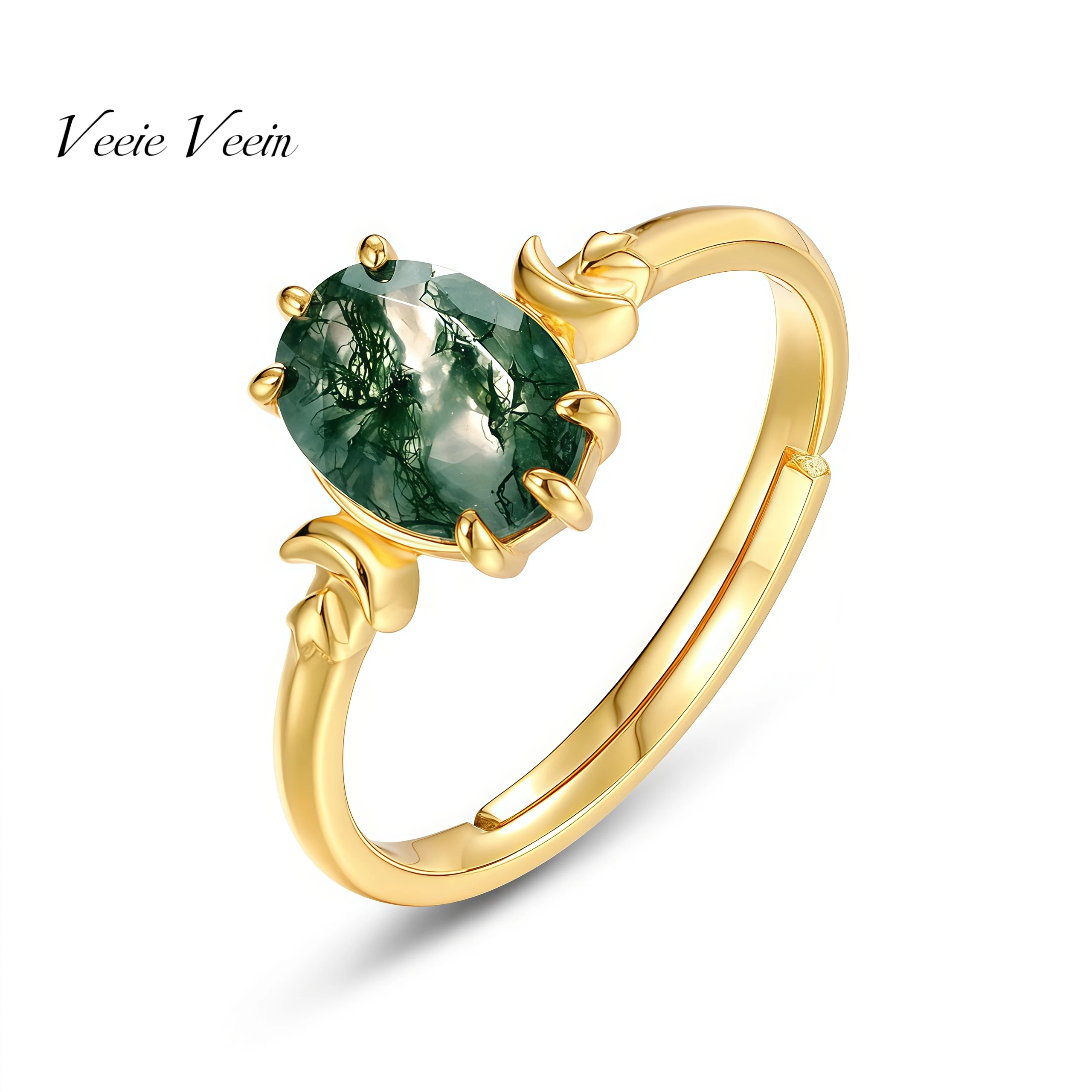 

Veeie Veein Brand Certificated 925 Sterling Silver Rings Women Vintage Agate Egg Shaped Olive Branch Diamond Ring Jewelry