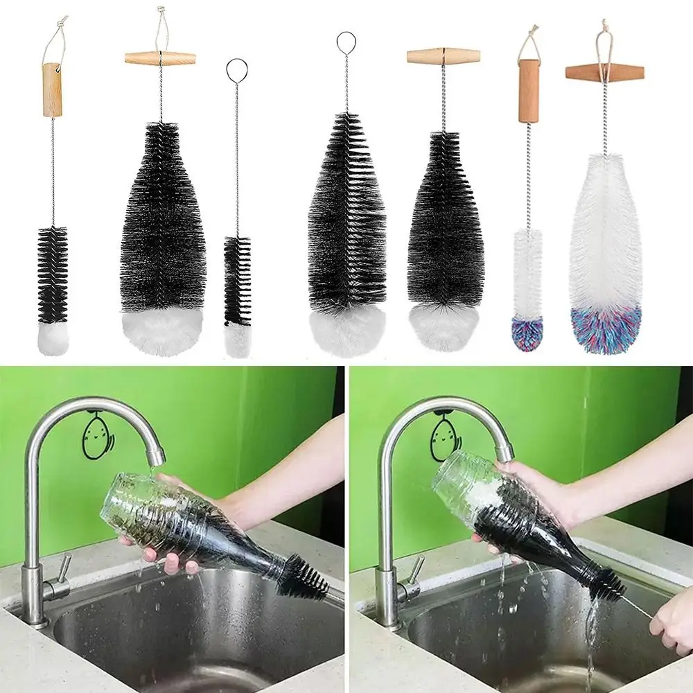 Soda Stream Bottle Brush Beechwood Handle Glassware Jars Cleaner Kitchen Cleaning Tool Drink Wineglass Bottle Cup Cleaning Brush