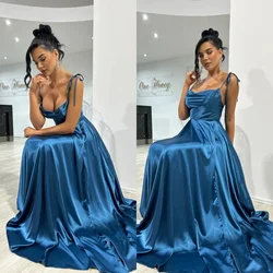 A-line Cowl Neckline Silky-satin Maxi Dresses For Prom Adjusted Spaghetti Straps Silhouette Party Formal Long Slit Gown Evening