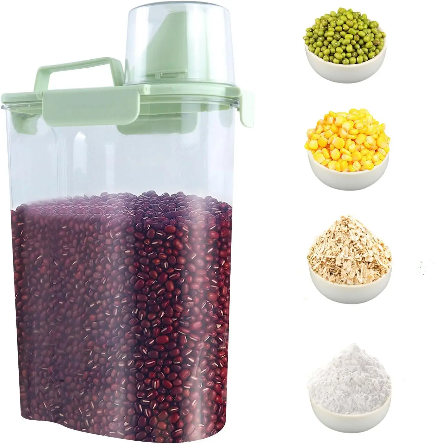 

2Pcs Cereal Containers , 2L Airtight Dog Food Container, Flour Sugar Containers with Pouring Spout, Measuring Cup for Rice Gra