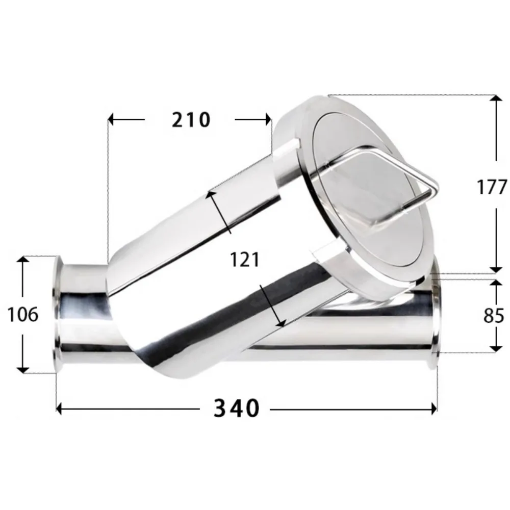 

89mm Pipe OD 3.5" Tri Clamp Ferrule 106mm SUS304/316 Stainless Steel Sanitary Y Shaped Strainer Filter Valve Home Brew