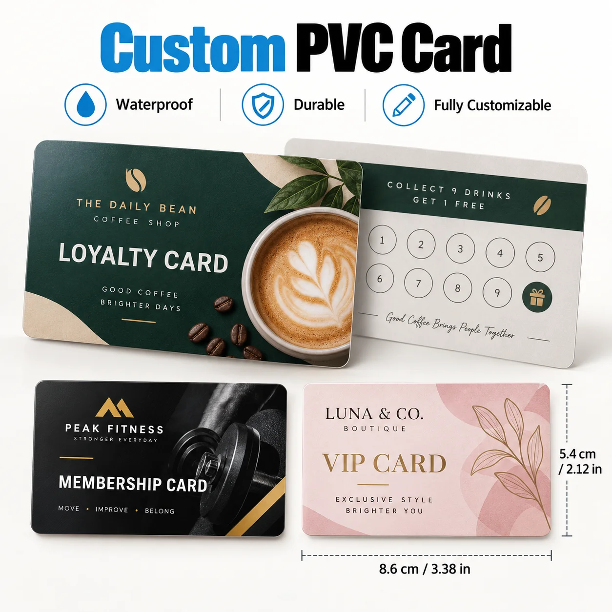 Custom Logo PVC Card Printing Personalized Waterproof Glossy Membership Card CR80 VIP Loyalty Plastic Badge for Business