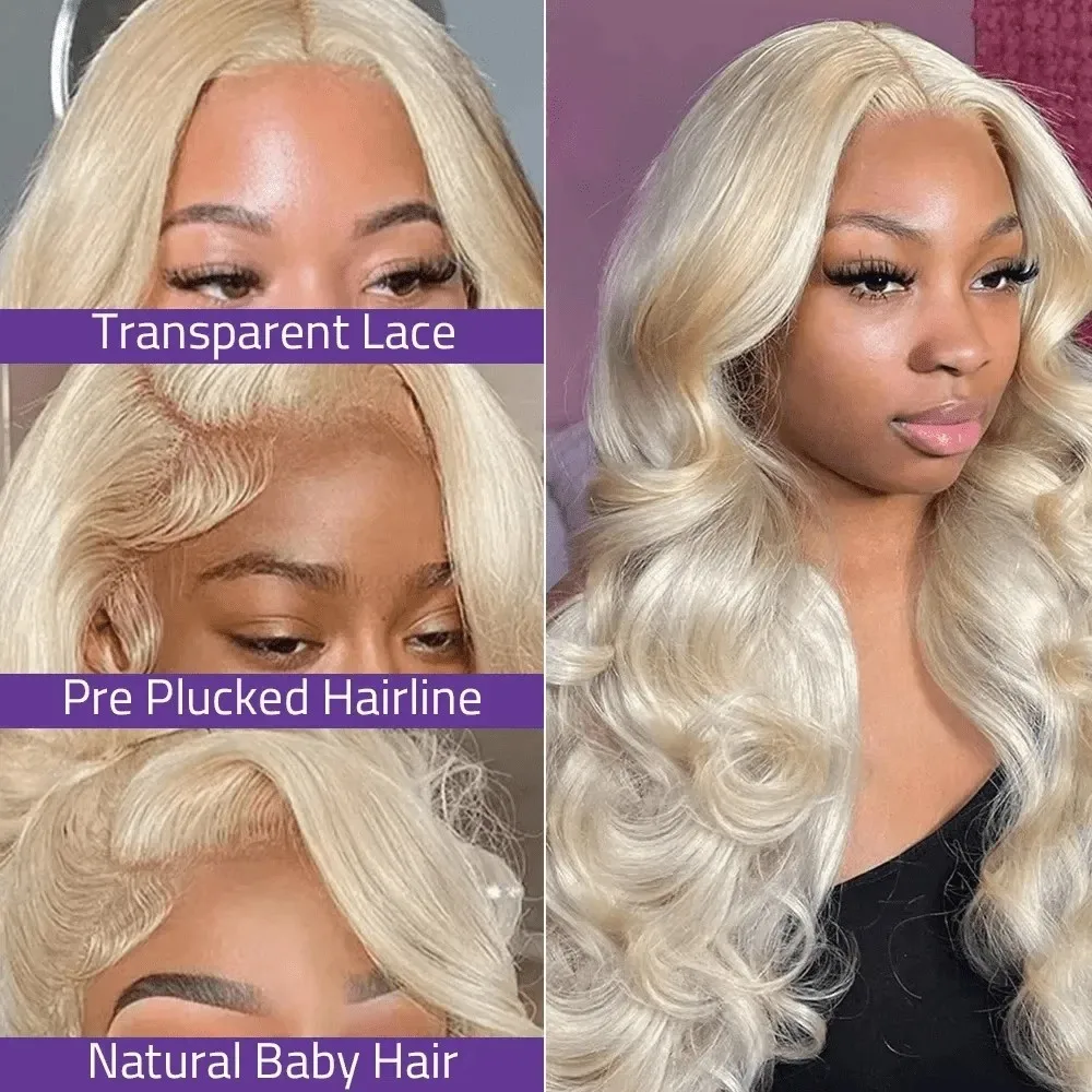 36 Zoll 613 13x6 Lace Front Perücke Echthaar Körperwelle Blonde Perücke Echthaar 613 HD Transparente blonde Lace Front Perücken vorgezupft